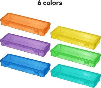 novelinks Plastic Small Storage Bins with Lids for Organizing, Mini Clear Storage Containers and Stackable Storage Box Organizer for Pencil Boxes, Task Boxes, Crayon Boxes (6 Pack Large -Color)