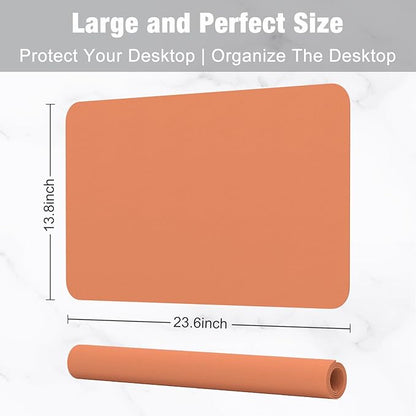 Hsurbtra Desk Pad, 23.6" x 13.8" PU Leather Desk Mat, M Extended Mouse Pad, Waterproof Desktop Blotter Protector, Non-Slip Ultra Thin Small Laptop Keyboard Writing Mat for Office Home, Orange Pink