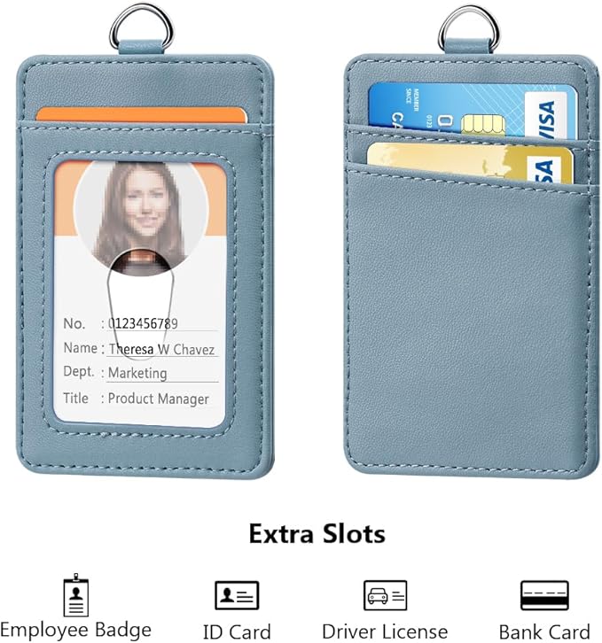 Leather Badge Holder and Adjustable Retractable Lanyards, Quick Release Buckle and Safety Breakaway Lanyards with Swivel Metal Clasp for Offices, Staff, Students, Employees