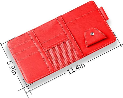 1 Pack Car Sun Visor Organizer, Sunglasses Holder for Car Sun Visor, Auto Interior Accessories Pocket Organizers Can Store for Sunglasses, Documents, Cards, Pen, Drivers License (Red)