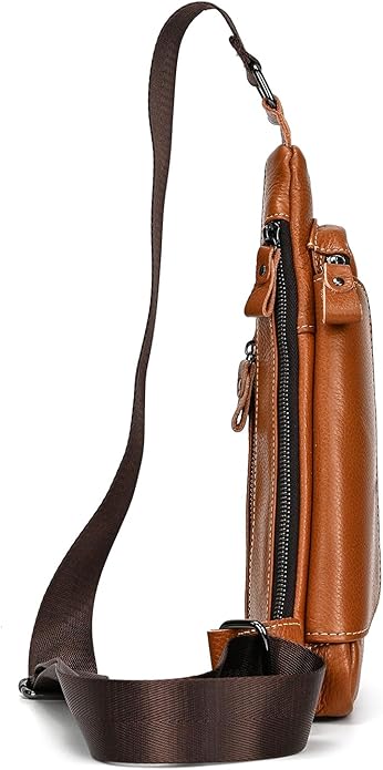 LUUFAN Men's Genuine Leather Sling Bag Chest Shoulder Backpack Crossbody Bag for Casual Sports Hiking Running Travel
