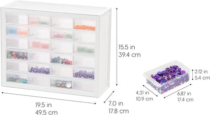 IRIS USA Plastic Storage Drawers, Made in USA, 24-Drawer Small Parts Organizer Cabinet, Stackable Teacher Toolbox for Crafts, Beads, Hardware, Screws, Nuts & Bolts, Scrapbook Supplies – White