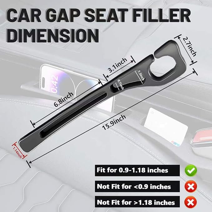 Car Seat Gap Filler Organizer 2PCS, Universal No-Drop Seat Guard with Storage Slot, Easy Install Gap Stopper for Car SUV Truck, Stops Phone/Keys Falling
