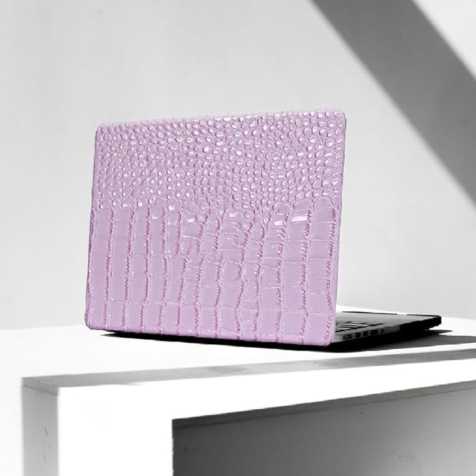KEROM Compatible for Crocodile MacBook Pro 13 Inch Case 2025-2016 M2 M1 A2338 A2289 A2251 A2159 A1989 A1706 A1708, Textured Aligator Skin Snakeskin PU Leather Hardshell & Keyboard Cover, Lilac