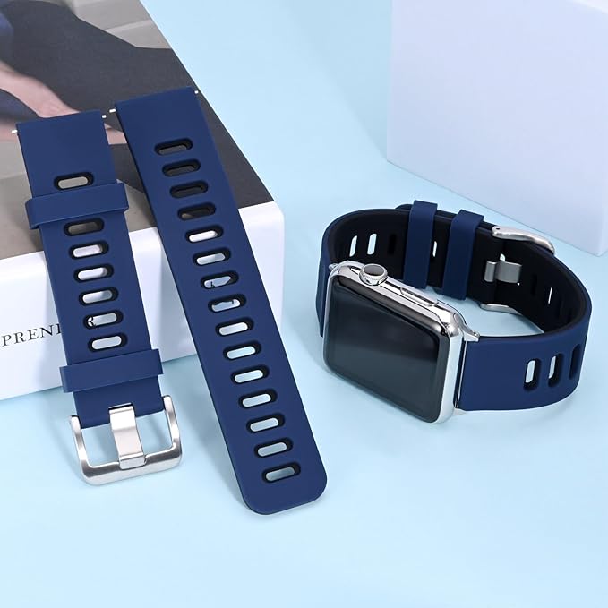WOCCI 18mm Bicolor Watch Band, Silicone Rubber, Quick Release Replacement Strap for Men and Women, Silver Stainless Steel Buckle (Blue-Black)