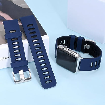 WOCCI 18mm Bicolor Watch Band, Silicone Rubber, Quick Release Replacement Strap for Men and Women, Silver Stainless Steel Buckle (Blue-Black)