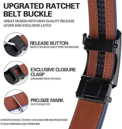 DOOPAI Belt Men, Ratchet Dress Adjustable 1 3/8" Sliding Leather Designer, Size Length Can be Cut, with Gift Box