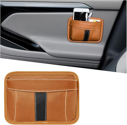 Car Seat Side Pocket Organizer, Leather Vehicle Seat Gap Filler Organizer, Automotive Console Side Cell Phone & Sunglasses Holder Storage Bag, Universal for SUV Automobile Truck (Brown)