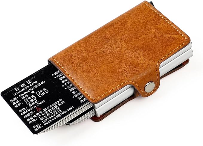 Pop up Card Wallet RFID Blocking Slim Metal Men Credit Card Holder Case Business Money Pocket Double Card Case for Men and Women (brown)