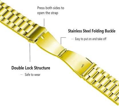 MORAN Stainless Steel Watch Band Quick Release Replacement Metal Strap 18mm 20mm 22mm Men Women, Gold+Folding Clasp