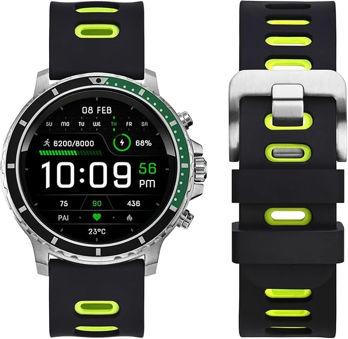 WOCCI 19mm Bicolor Watch Band, Silicone Rubber, Quick Release Replacement Strap for Men and Women, Silver Stainless Steel Buckle (Black-Spring Green)