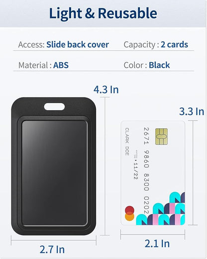 Uniclife 10 Pack Sliding ID Badge Holder Hard Black Vertical Plastic Card Case Protector Pouch with Clear Window for Office School ID Credit Cards Proximity Key Cards Driver’s Licenses and Passes