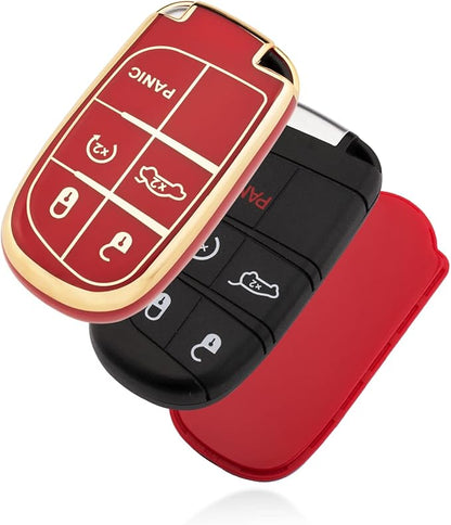 XIYANG TRADE for Jeep Key Fob Cover with Keychain, Soft TPU Key Case Shell Full Protection Suitable for Jeep Grand Cherokee Renegade Compass Durango Charger Dodge Challenger (Red)