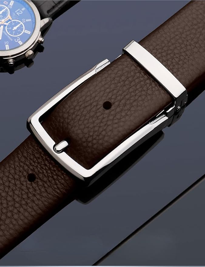 Men's Genuine Leather Dress Belt, 1.38" Wide, Premium Cowhide Business Casual Belt, Classic Design for Work and Formal Wear