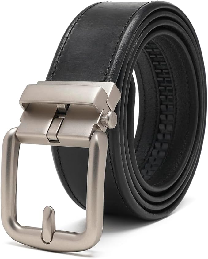 Fabio Valenti Men's Genuine Leather Ratchet Dress Belt with Automatic Buckle, Adjustiable Sizes, Handmade, All leather Strap