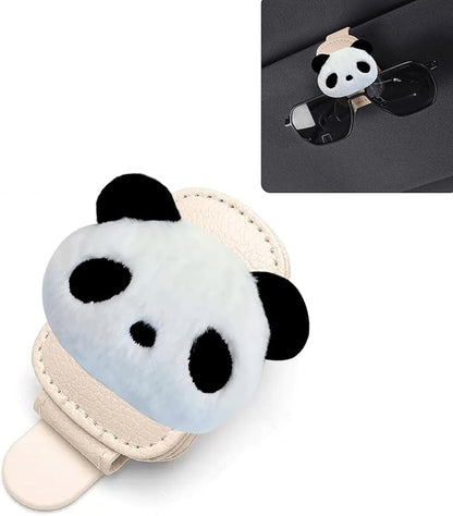 Panda Sunglasses Holder for Car Visor,Magnetic Leather Sunglass Holder,Ticket Card Clip Sunglasses Mount,Cars Visor Accessories Gadgets Pandas Car Decor,Panda Gifts for Women,Men,Mom