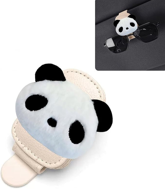 Panda Sunglasses Holder for Car Visor,Magnetic Leather Sunglass Holder,Ticket Card Clip Sunglasses Mount,Cars Visor Accessories Gadgets Pandas Car Decor,Panda Gifts for Women,Men,Mom