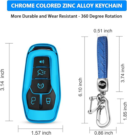 QBUC for Ford Key Fob Cover with Keychain Compatible with Ford Explorer F150 Fusion Mustang Edge Lincoln MKC 5 Buttons Smart Key (Blue, Series 2)