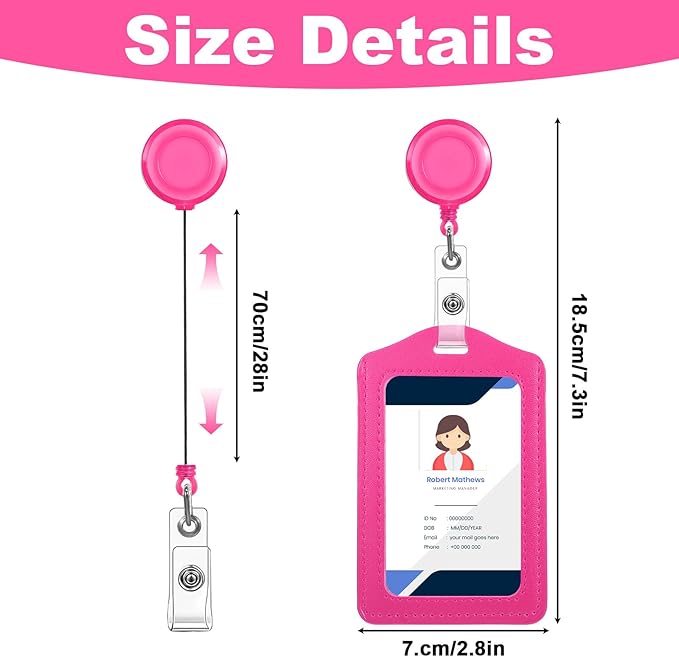 48 Sets Retractable Badge Reels with PU Leather ID Card Holders, Multicolor Vertical Badge Holder Reel Clip for Office, Nurse, Teacher, Doctor