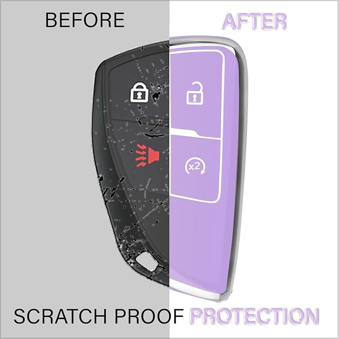 QBUC for Chevy Key Fob Cover with Keychain Soft TPU Protection Case Compatible with 2021-2026 Chevy Colorado Equinox Silverado GMC Canyon Sierra Terrain 4-Buttons(Chrome Trim Purple)