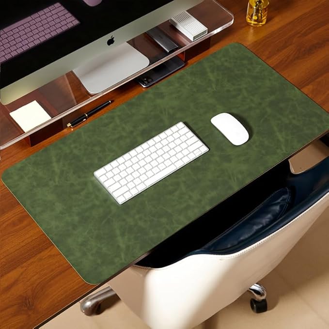 Distressed Leather Desk Mat - Non-Slip PU Leather Desk Pad Protector - Large Waterproof Mouse Pad Computer Keyboard Desk Mat Desk Accessories for Office & Home (Forest Green, 36"x 17")
