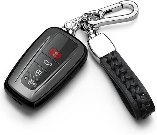 Autophone for Toyota Key Fob Cover with Keychain Soft TPU Key Shell Case,For 2019-2026 Rav4 2020-2022 Highlander Corolla Prius 2018-2024 Camry C-HR Avalon GT86 2021-2024 4runner(Black)