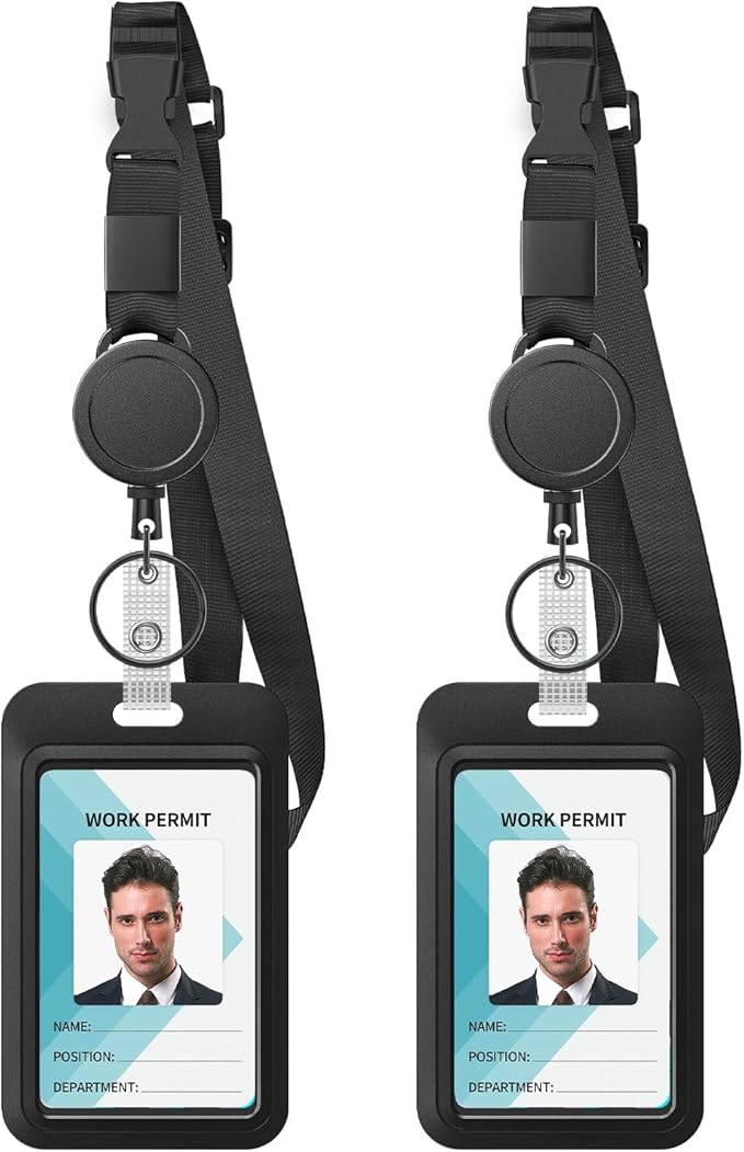 Uniclife 2 Pack Retractable Adjustable Lanyard Heavy Duty Neck Lanyard with Retractable Badge Reel Quick-Release Buckle and Adjustable Length Strong Wide Nylon Strap with Sliding ID Badge Holder