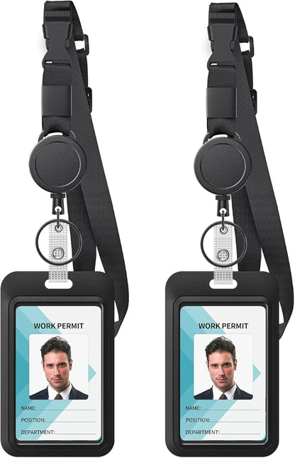 Uniclife 2 Pack Retractable Adjustable Lanyard Heavy Duty Neck Lanyard with Retractable Badge Reel Quick-Release Buckle and Adjustable Length Strong Wide Nylon Strap with Sliding ID Badge Holder