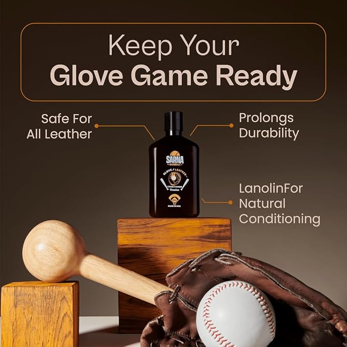 SARNA BASEBALL Glove Oil for Softball & Baseball Gloves, 8 Oz – Lanolin-Based Formula, Helps Soften Leather & Prevents Cracking – Game-Ready Glove Oil to Break in Gloves