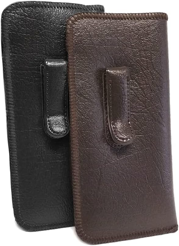 Calabria Soft Slip-In Glasses Case Pocket Metal Clip Black/Brown(2Pack) Men/Women Synthetic Leather Felt Lining 6.5"x3"