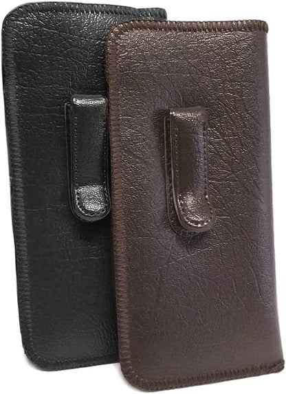 Calabria Soft Slip-In Glasses Case Pocket Metal Clip Black/Brown(2Pack) Men/Women Synthetic Leather Felt Lining 6.5"x3"