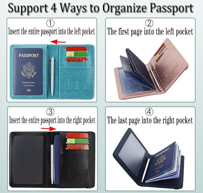 ACdream RFID BLOCKING Passport Holder Travel Wallet - Premium PU Leather Cover Passport book with Card Holder, Pen Slot, Keep Organization, and Travel Essentials for Women and Men, Blossom