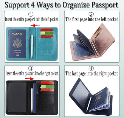ACdream RFID BLOCKING Passport Holder Travel Wallet - Premium PU Leather Cover Passport book with Card Holder, Pen Slot, Keep Organization, and Travel Essentials for Women and Men, Blossom