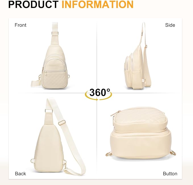 Crossbody Bags for Women Men,Leather Sling Bag Cross Body Backpack for Women, Casual Chest Bag Daypack for Travel Hiking, White
