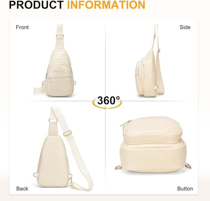 Crossbody Bags for Women Men,Leather Sling Bag Cross Body Backpack for Women, Casual Chest Bag Daypack for Travel Hiking, White