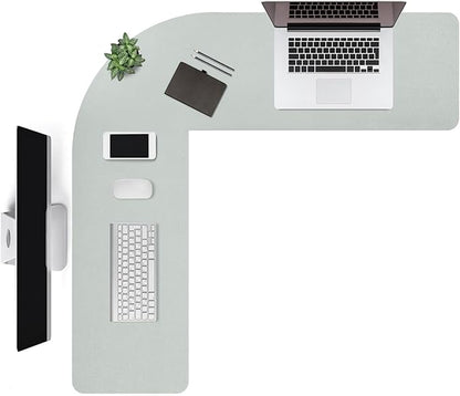 Liveinu L Shaped Gaming Desk Mat Mouse Pad, PU Leather Corner Desk Mat Blotter, Waterproof Desktop Protector for Computer Keyboard Home Office, Light Grey, 48"x48"x12"