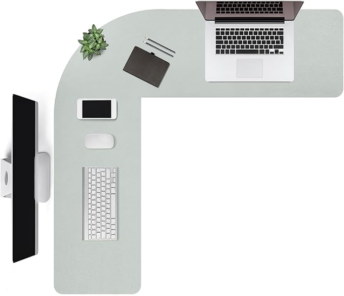 Liveinu L Shaped Gaming Desk Mat Mouse Pad, PU Leather Corner Desk Mat Blotter, Waterproof Desktop Protector for Computer Keyboard Home Office, Light Grey, 48"x48"x16"