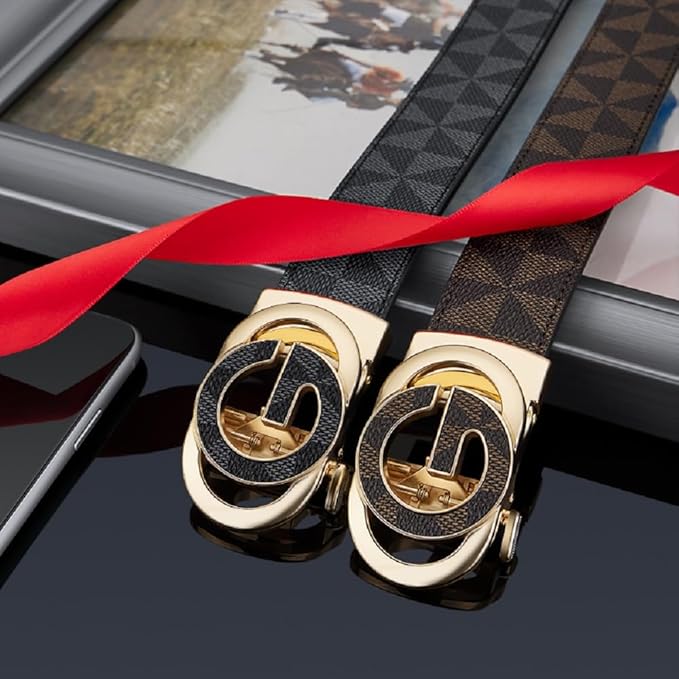 VANNANBA Mens Ratchet Belts Genuine Leather Designer Belt with Automatic Buckle Alloy Gift for Men