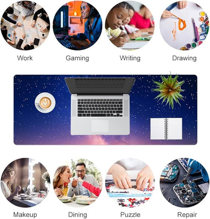 QiyI Desk Pad, Galaxy PU Leather Desk Blotter Protector, Waterproof Computer Desk Mat, Keyboard Mouse Pads, Non Slip Base Home & Office Accessories, Extended Large Size 31.5" x 11.8" - Starry Sky