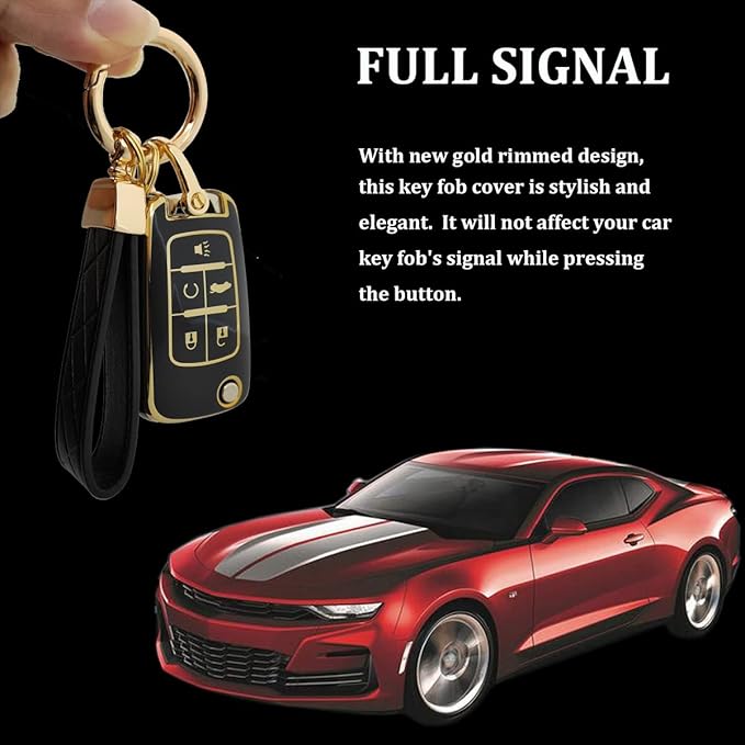 TPU Protective Key Fob Cover Case Compatible with 2010-2019 Chevy Equinox,2011-2016 Cruze Malibu Camaro Trax Impala Sonic Buick Lacrosse Regal Verano Trunk GMC Keyless Entry Key Fob (Black)