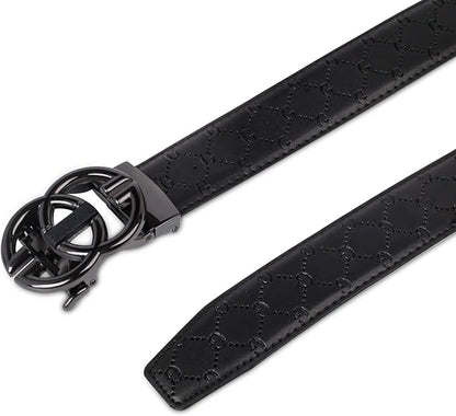 Aurolran Men&Womens Leather Dress Belt Business Automatic Buckle Belt Color-Black Silver Gold