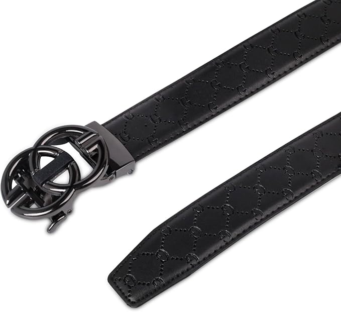 Aurolran Men&Womens Leather Dress Belt Business Automatic Buckle Belt Color-Black Silver Gold