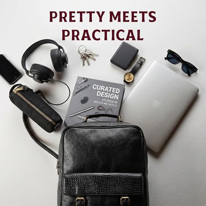 15.6" Luxury Black Leather Laptop Backpack for Men & Women. Leather Bag for Professional Use in Office & Business