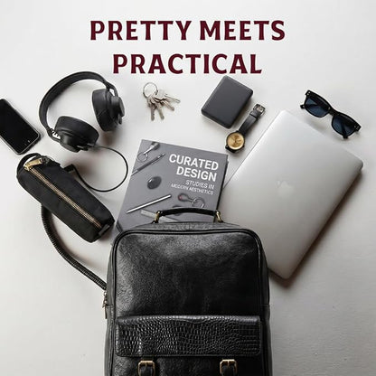 15.6" Luxury Black Leather Laptop Backpack for Men & Women. Leather Bag for Professional Use in Office & Business