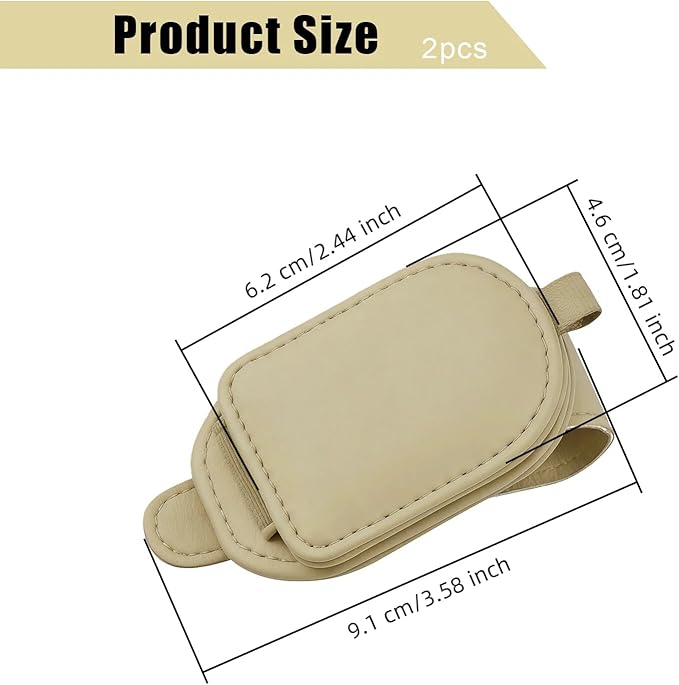 Sunglass Holder for Car Visor, Magnetic Leather Eyeglass Holder, Universal Car Sunglass Organizer Visor Accessories for SUV Truck Pickup, 2 Pack (Beige)