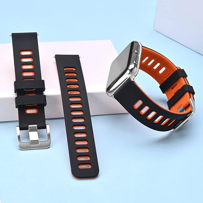 WOCCI 22mm Bicolor Watch Band, Silicone Rubber, Quick Release Replacement Strap for Men and Women, Silver Stainless Steel Buckle (Black-Orange)