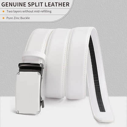 GAEKEAO Ratchet Belts for Men Dress Casual 1 3/12" Adjustable Genuine Leather Slide Buckle Designer Belt with Box Trim to Fit