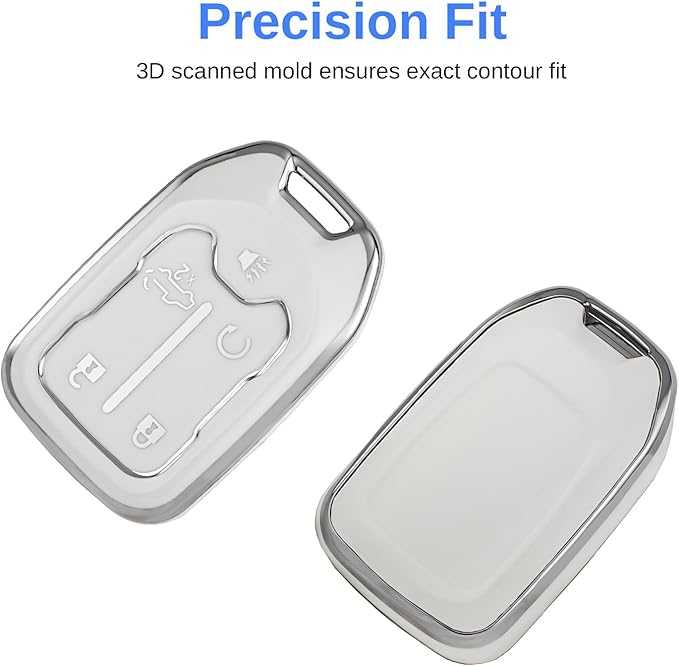 for GMC Key Fob Cover - TPU Key Shell Case Protector Compatible with Chevy Silverado and GMC Sierra 1500 2500HD 3500HD 5 Buttons Smart Remote Key, White