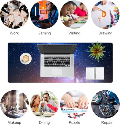 QiyI Large Desk Pad, Milky Way Mouse Pad Desktop Decor, Waterproof PU Leather Desk Cover Protector, Desk Accessories for Office Home Work Writing Gaming 31.5" x 11.8" - Blue Galaxy