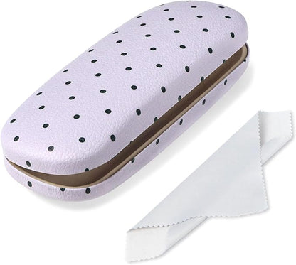 Glasses Case Hard, Cute Sunglasses Case for Women Leather Protective Case for Eyeglass with Cleaning Cloth